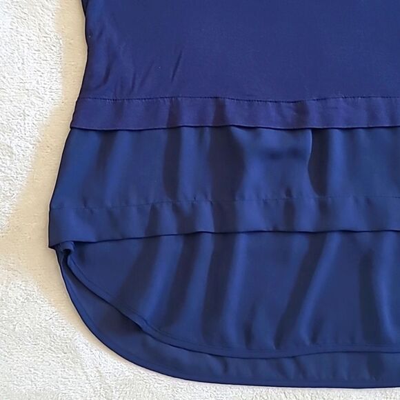 Michael Kors Womens Small Tiered Sleeveless Tank Top Blouse Round Hem Navy Blue - Picture 3 of 15